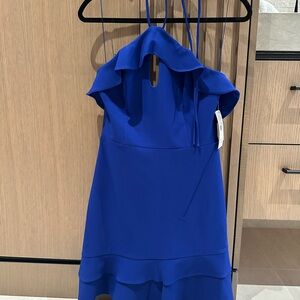 Aidan Mattox Blue Halter Tiered Cocktail Dress